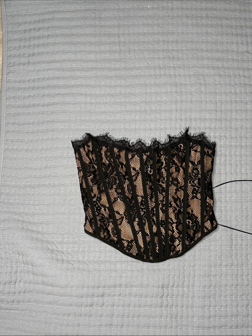 Black Lace Over Nude Corset Top - Women Intimates
